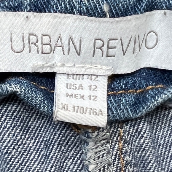 Urban Revivo Jeans Bib Blue Medium Wash Denim Tie Leg Size 12 Belt 100% Cotton - Picture 7 of 9